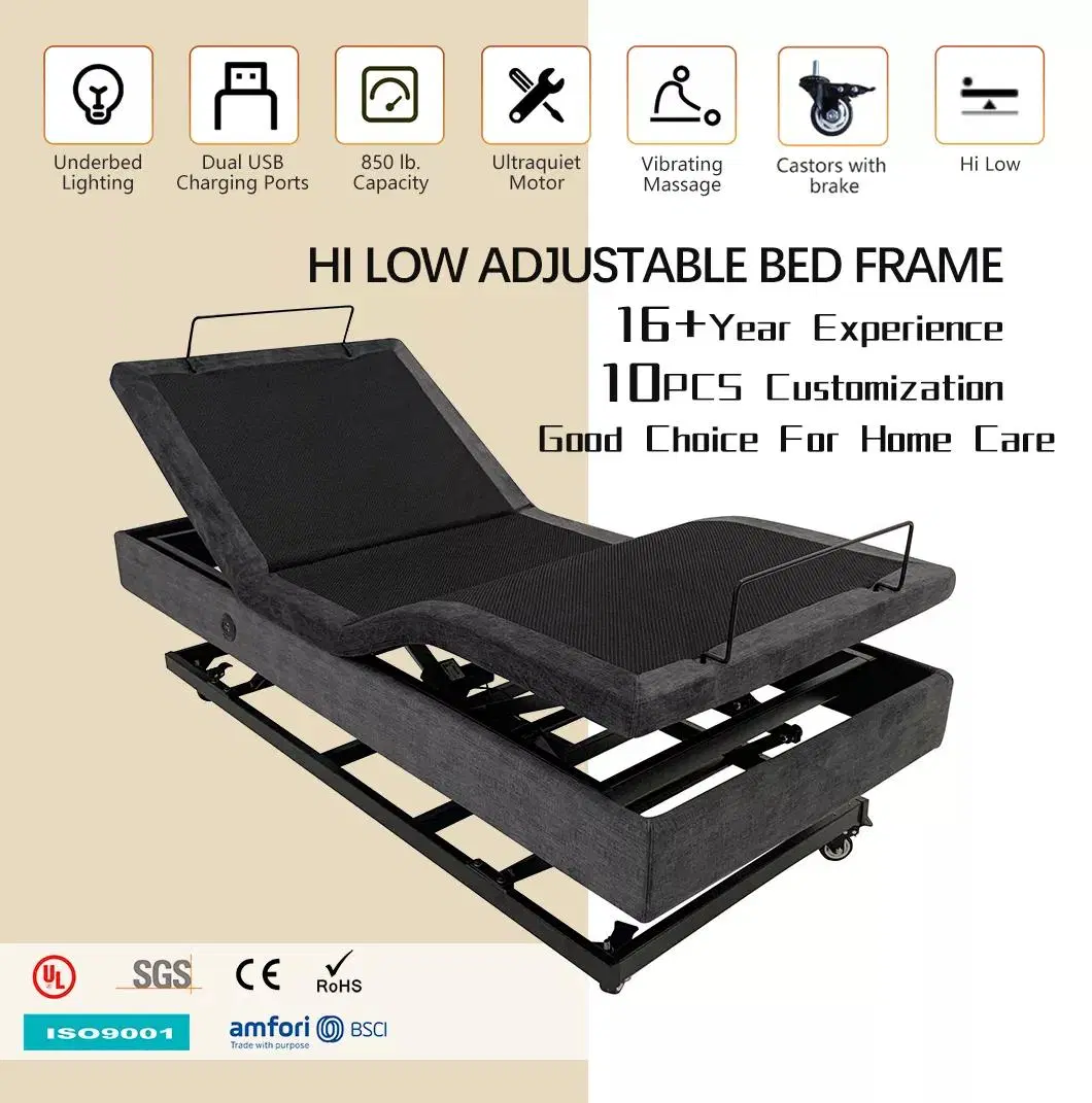 Konfurt Hi-Low Adjustable Bed Head and Foot Control Hi Lo Electric Bed Hospital Bed Wired or Wireless Remote Castors with Brakes Kft-600